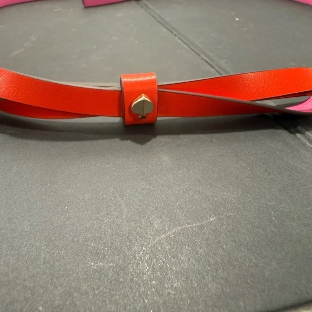 Kate Spade NY Color block Leather Bow Belt Two Tone Pink & Orange NWT Size Large